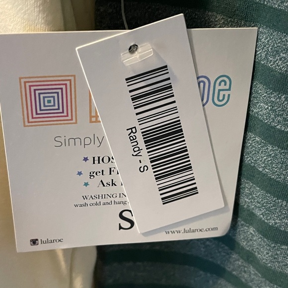 Lularoe Randy Cream with Green Striped 3/4 Sleeve T Shirt, Size S NWT - Picture 3 of 4